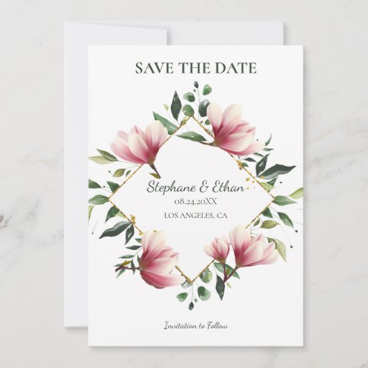 Magnolia Wreath Save The Date (Voorkant)