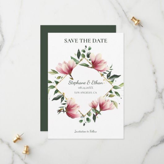 Magnolia Wreath Save The Date (Voorkant / Achterkant in situ)