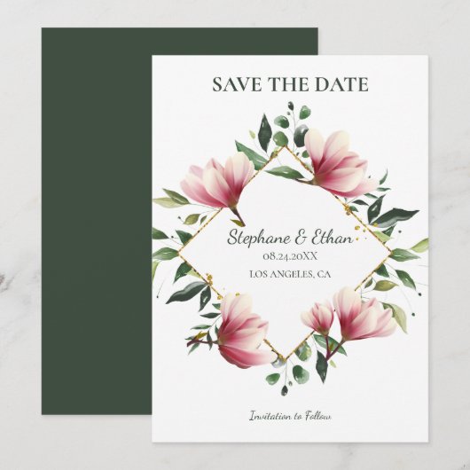 Magnolia Wreath Save The Date (Voorkant / Achterkant)