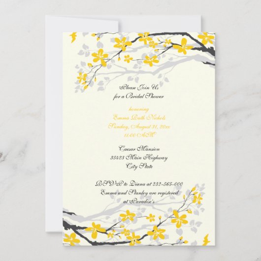 Magnolia yellow bloemen bruin doucheuitnodiging kaart (Voorkant)
