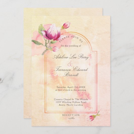 Magnolia Zonsondergang Perzik Aquarel Kaart (Voorkant / Achterkant)