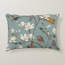 Magnoliabos met uilen in eendenei-blauw