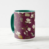 Magnoliabos met uilen in moerbeirood mok (Voorkant links)