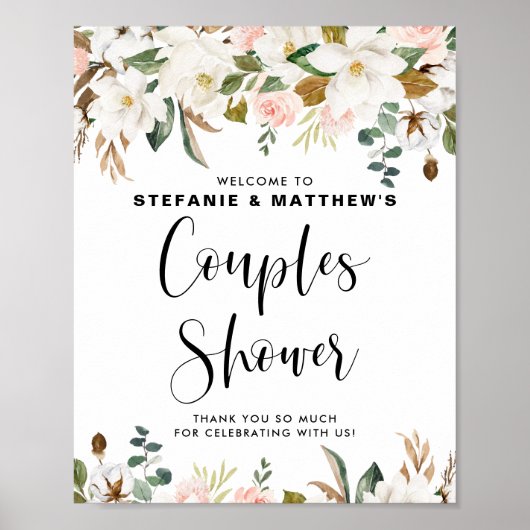 Magnolias & Cotton Garland Couples Shower Welkom Poster (Voorkant)