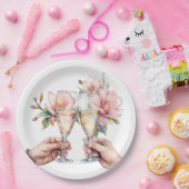 Magnolia's en Champagneglazen Bruiloft Papieren Bordje (Feest)