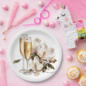 Magnolia's en Champagneglazen Bruiloft Papieren Bordje (Feest)