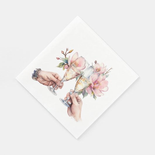 Magnolia's en Champagneglazen Bruiloft Servet (Hoek)