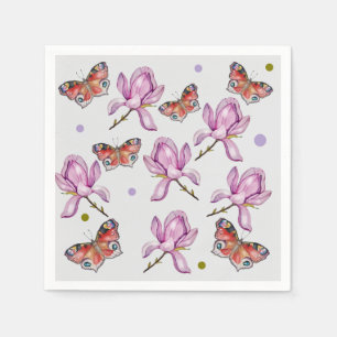 Magnolia's en vlinders, watercolorpatroon servet
