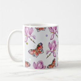 Magnolia's en vlinders, waterverfpatroon koffiemok