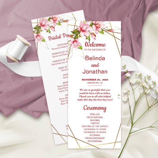 Magnolias Faux Gold Foil Lijst Rustic Wedding Programmakaart