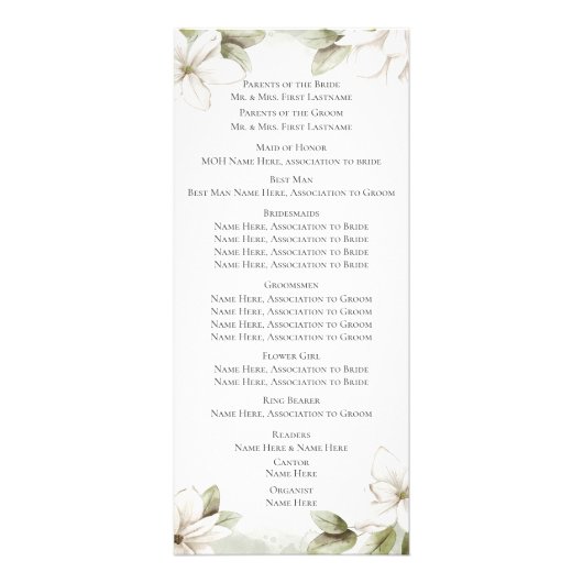 Magnolia's huwelijksprogramma reclamekaart (Achterkant)