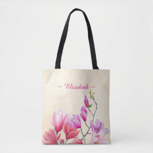 Magnolia's in de Roze Waterverf op de Canvas tas v