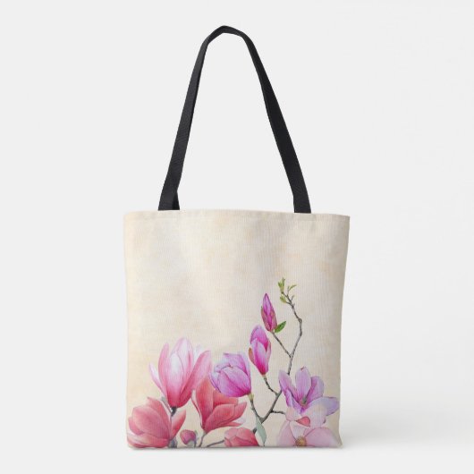 Magnolia's in de Roze Waterverf op de Canvas tas v (Achterkant)