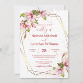 Magnolias met Faux Gold Foil Lijst Rustic Wedding Kaart (Voorkant)