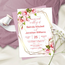 Magnolias met Faux Gold Foil Lijst Rustic Wedding Kaart