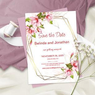 Magnolias met Faux Gold Foil Lijst Rustic Wedding Save The Date