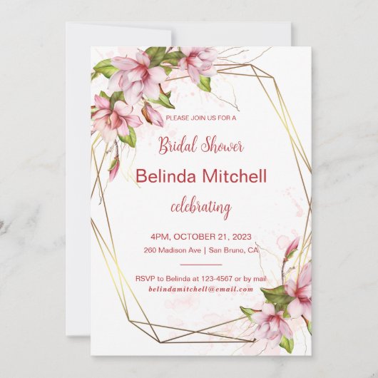 Magnolias met Faux Gold Foil Lijst Vrijgezellenfee Kaart (Voorkant)