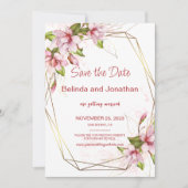 Magnolia's met namaakgoud-folie frame rustieke bru save the date (Voorkant)