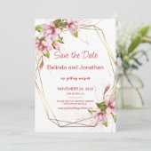 Magnolia's met namaakgoud-folie frame rustieke bru save the date (Staand voorkant)