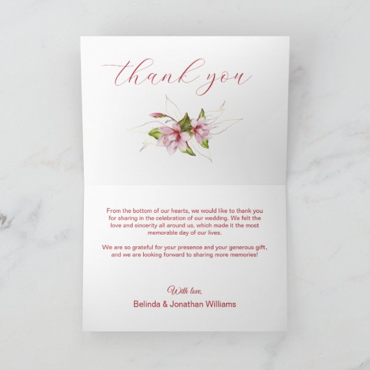 Magnolia's met namaakgouden folieframe rustieke tr bedankkaart (Binnen)