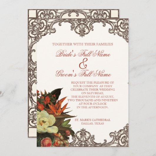 Magnolias n Bird of Paradise - Custom Wedding Kaart (Voorkant / Achterkant)