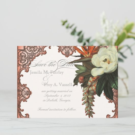 Magnolias n Bird of Paradise - Save the Date Custo (Staand voorkant)
