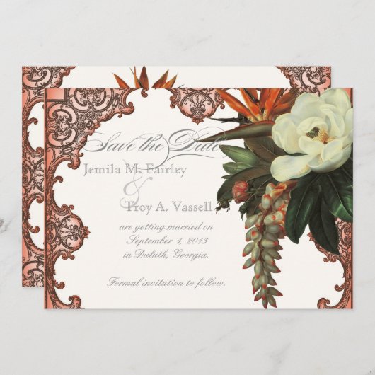 Magnolias n Bird of Paradise - Save the Date Custo (Voorkant / Achterkant)