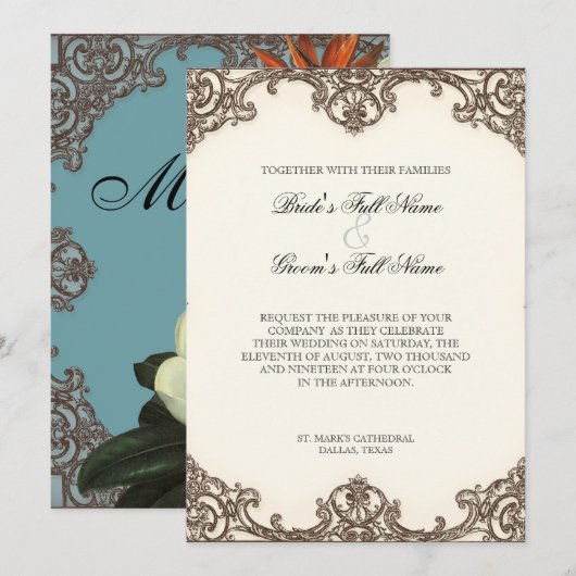 Magnolias n Bird of Paradise - Wedding Invitation Kaart (Voorkant / Achterkant)