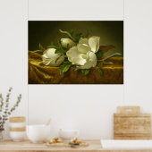 Magnolias on Gold Velvet Cloth by MJ Heade Poster (Keuken)