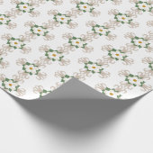 Magnolias op Crosses Floral Pattern Greige | wit Cadeaupapier (Hoek)