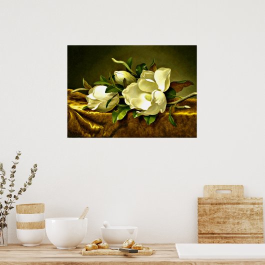 Magnolia's op gouden fluwelen doek, kunstschilderi poster (Keuken)