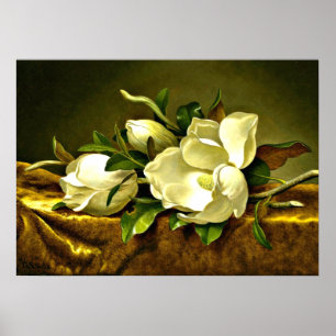 Magnolia's op gouden fluwelen doek, kunstschilderi poster