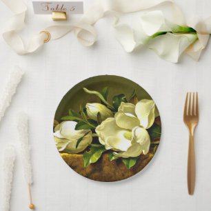 Magnolia's op gouden fluwelen stof papieren bordje