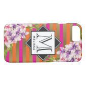 Magnolias op roze & Faux Gold Stripes Monogram Case-Mate iPhone Case (Achterkant (Horizontaal))