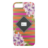Magnolias op roze & Faux Gold Stripes Monogram Case-Mate iPhone Case (Achterkant)