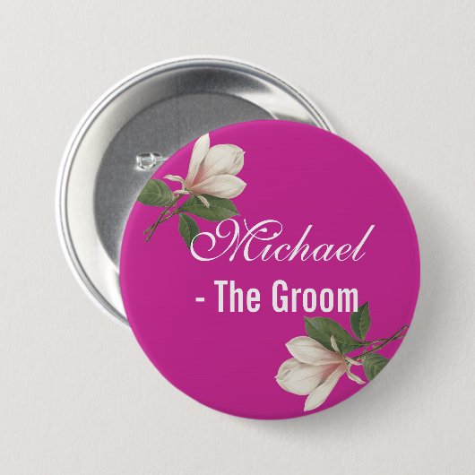  magnoliumbloem in roze bruidebruin ronde button 7,6 cm (Voorkant /achterkant)