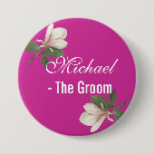  magnoliumbloem in roze bruidebruin ronde button 7,6 cm (Voorkant)