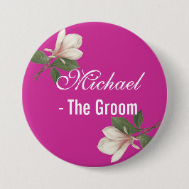  magnoliumbloem in roze bruidebruin ronde button 7,6 cm