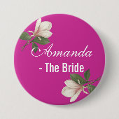  magnoliumbloem in roze bruin ronde button 7,6 cm (Voorkant)