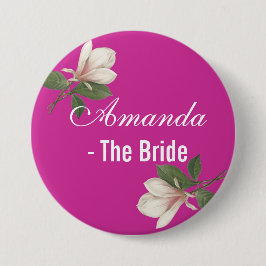  magnoliumbloem in roze bruin ronde button 7,6 cm