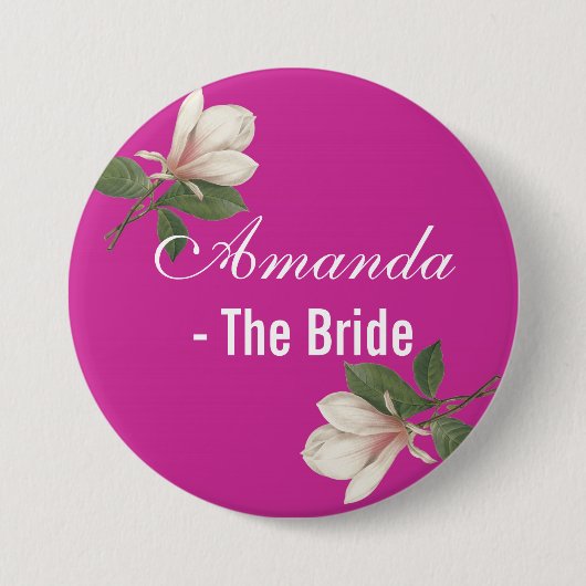  magnoliumbloem in roze bruin ronde button 7,6 cm (Voorkant)