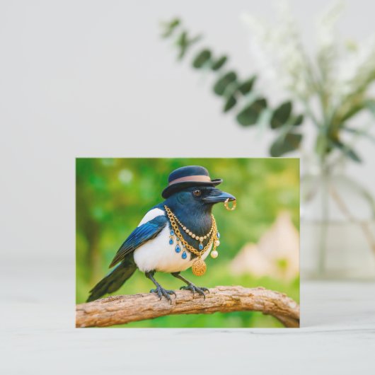 Magpie bedekt met sieraden en Pareltjes Feestdagenkaart (Staand voorkant)