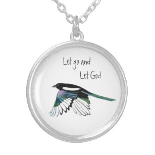 Magpie Bird Inspirerend Quote laat God gaan Zilver Vergulden Ketting