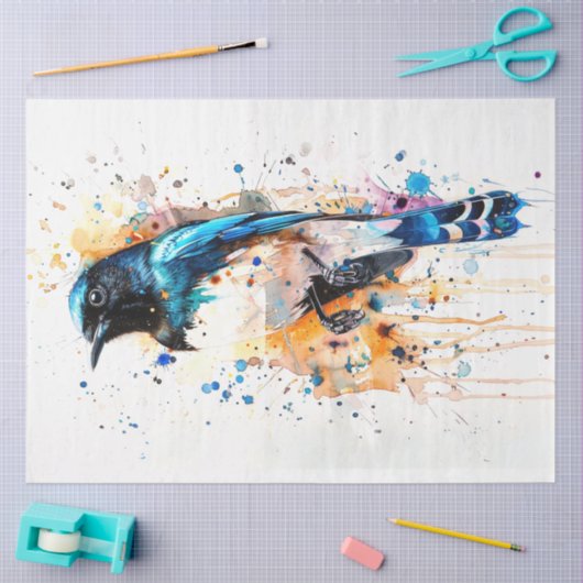 Magpie Bird Tangerine Twilight Decoupage Tissuepapier (Craft)