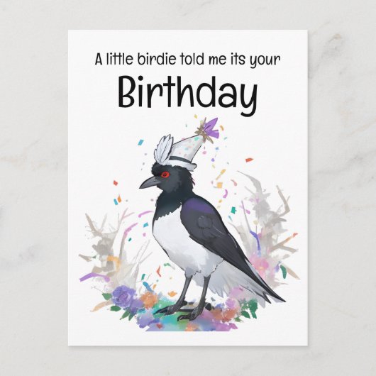 Magpie dragen verjaardag pet confetti achtergrond briefkaart (Voorkant)