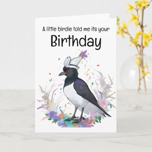 Magpie dragen verjaardag pet confetti achtergrond kaart (Gele Bloem)