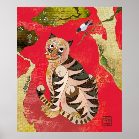Magpie en tijger: Koreaanse Folk Art Poster (Voorkant)