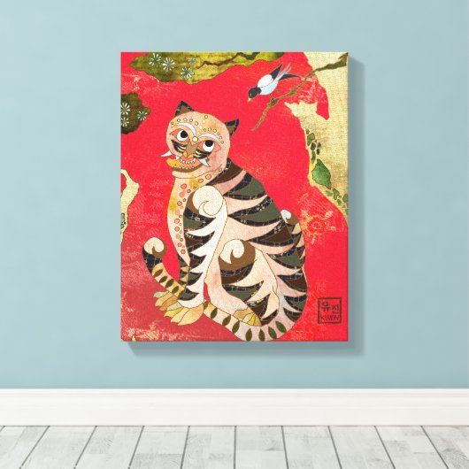 Magpie en tijger Koreaanse volkskunst Canvas Afdruk (Insitu (Houten vloer))