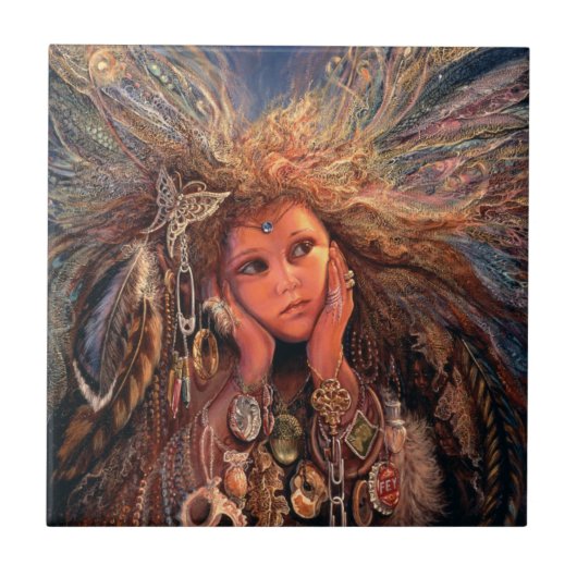 Magpie Fairy 6x6 Keramische Tegel Tegeltje (Voorkant)