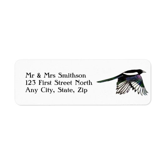 Magpie in Flight Bird Natuur Art Address Label (Voorkant)